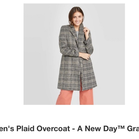 NWT Plaid Overcoat w/ Hidden Button and Tie - Picture 2 of 9